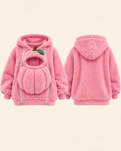 Pumpkin Pouch Hoodie in Pink, front and back