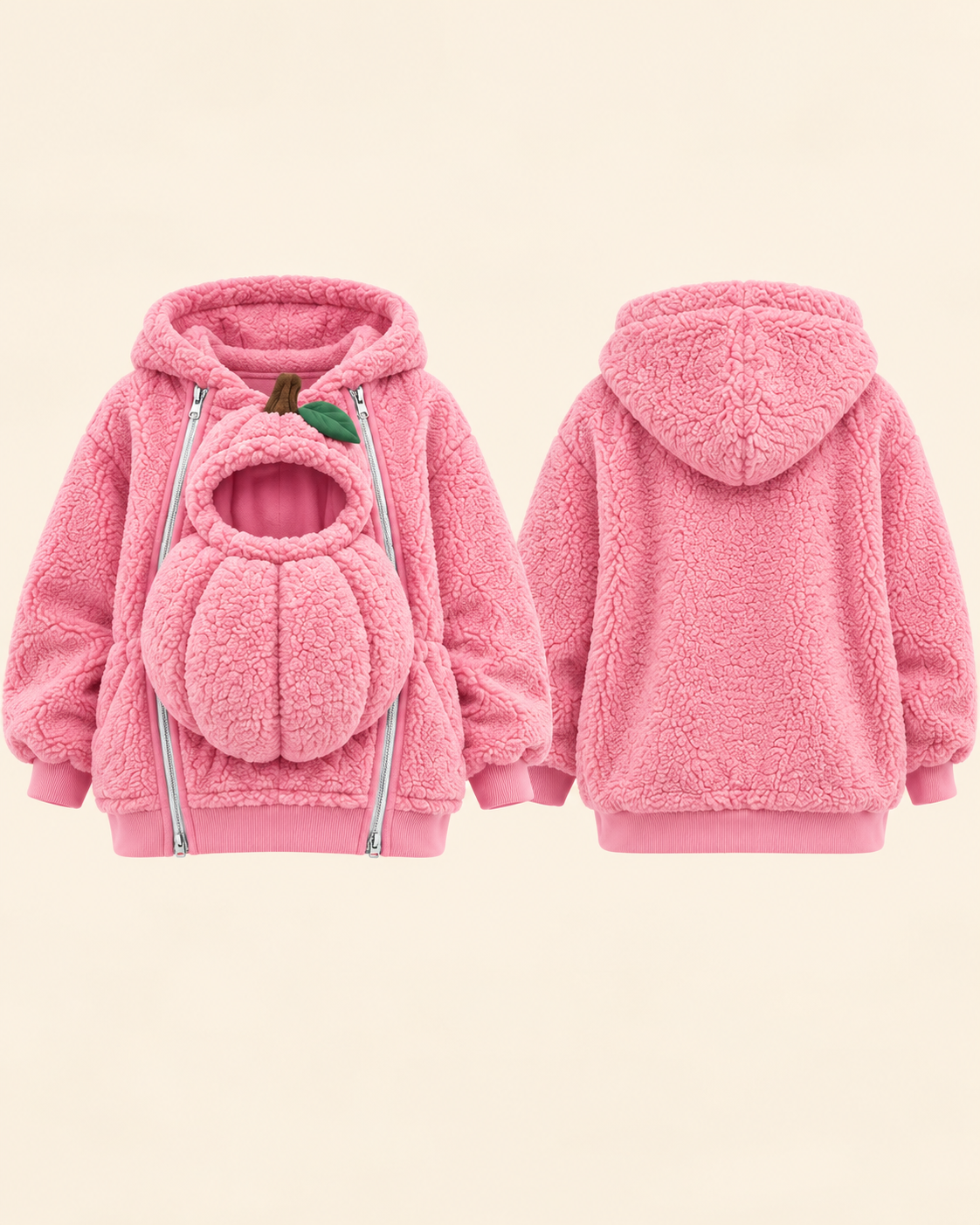 Pumpkin Pouch Hoodie in Pink, front and back