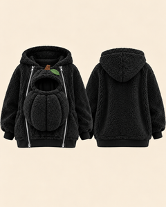 Pumpkin Pouch Hoodie in Black, front and back