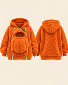 Pumpkin Pouch Hoodie in Orange, front and back